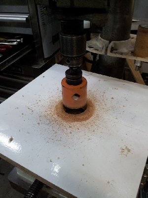 09 03 13 guitar speaker cabinet front panel 01 on drill press.jpg